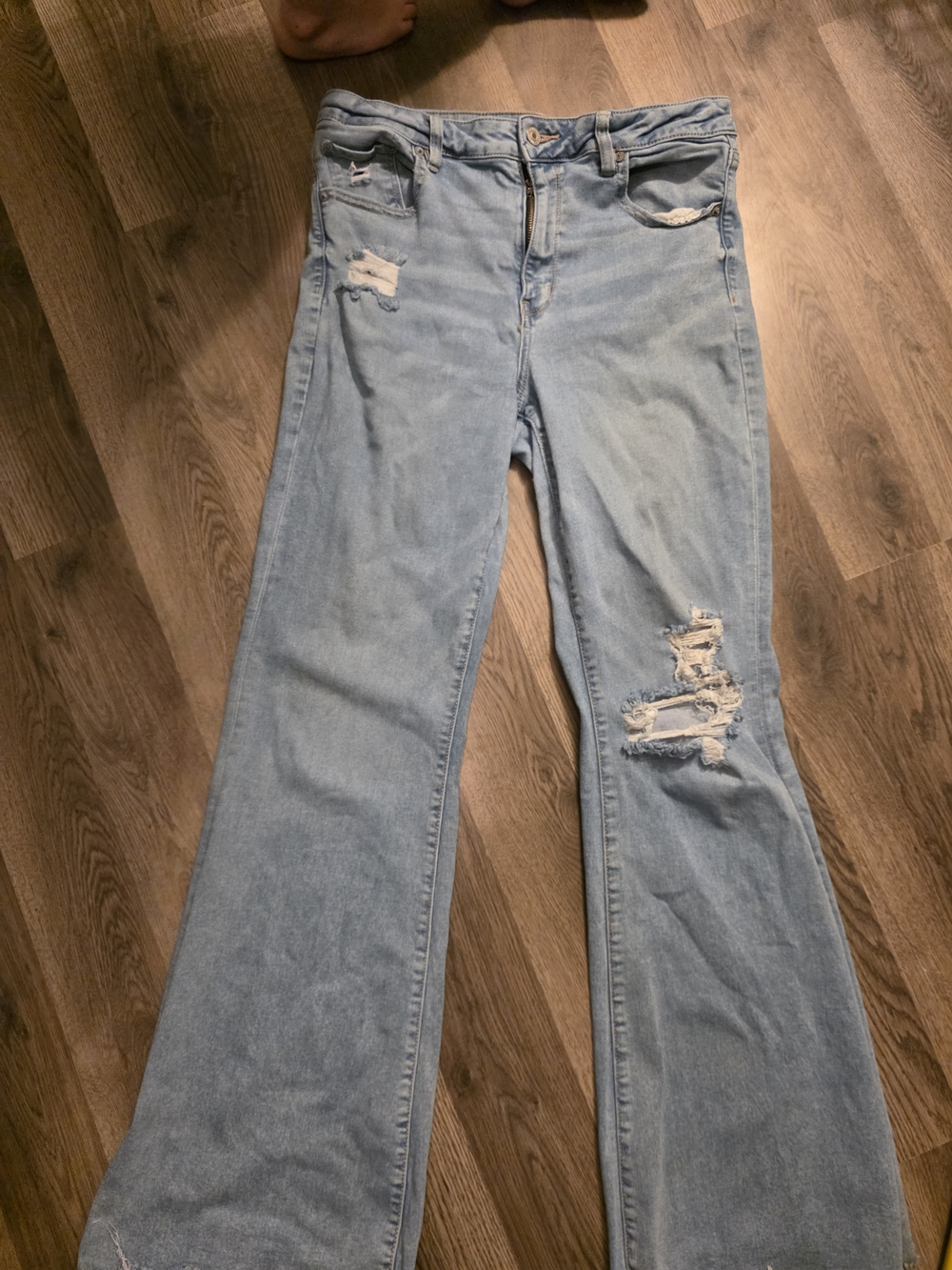 American Eagle Outfitters Light Blue Distressed Wide-Leg Jeans